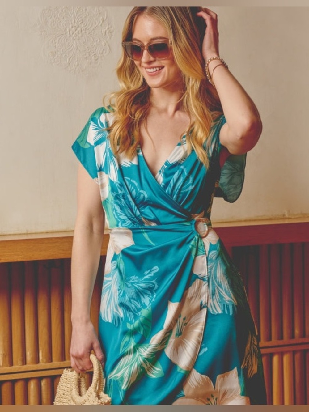 NWT Adrianna Papell Teal Floral Wrap Dress
